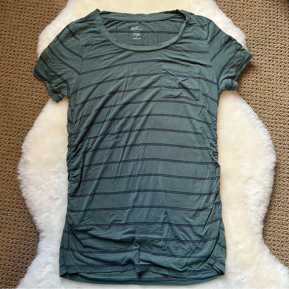 Women's Green Striped Maternity Top M